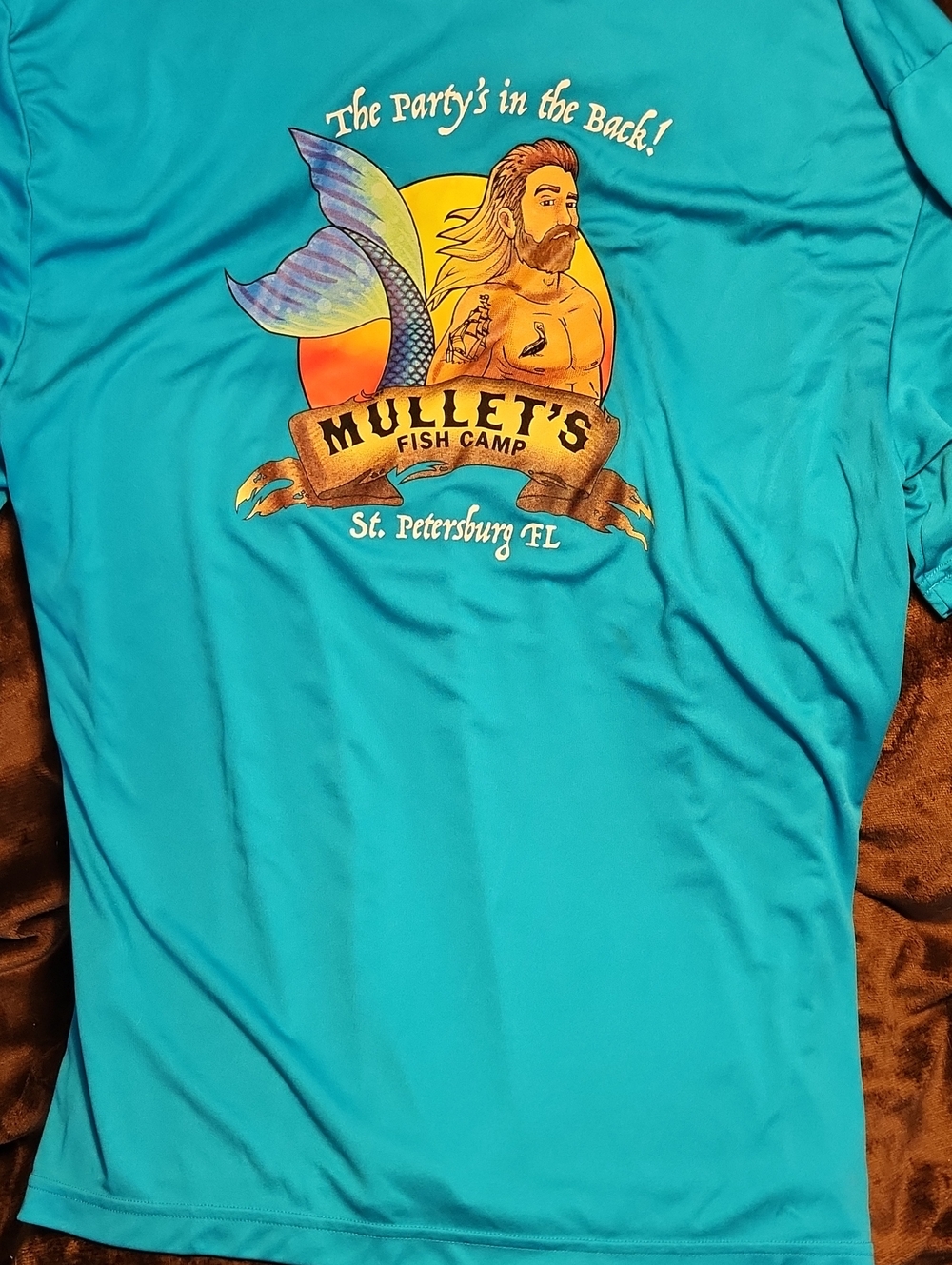 Mullet's Fish Camp St. Petersburg FL Graphic Tee Vintage Teal Size XL